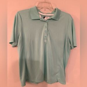Izod Women's Button-Down Golf Polo in Light Mint XL  with scalloped hem